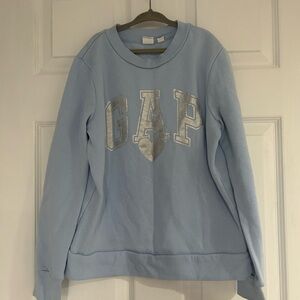 GAP Kids Girls Large 10 Light Blue & Silver Logo with Hearts Pullover Sweater